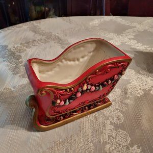 Napcoware Ceramic Vintage Christmas Sleigh Decor Planter 1960 Mid Century Modern